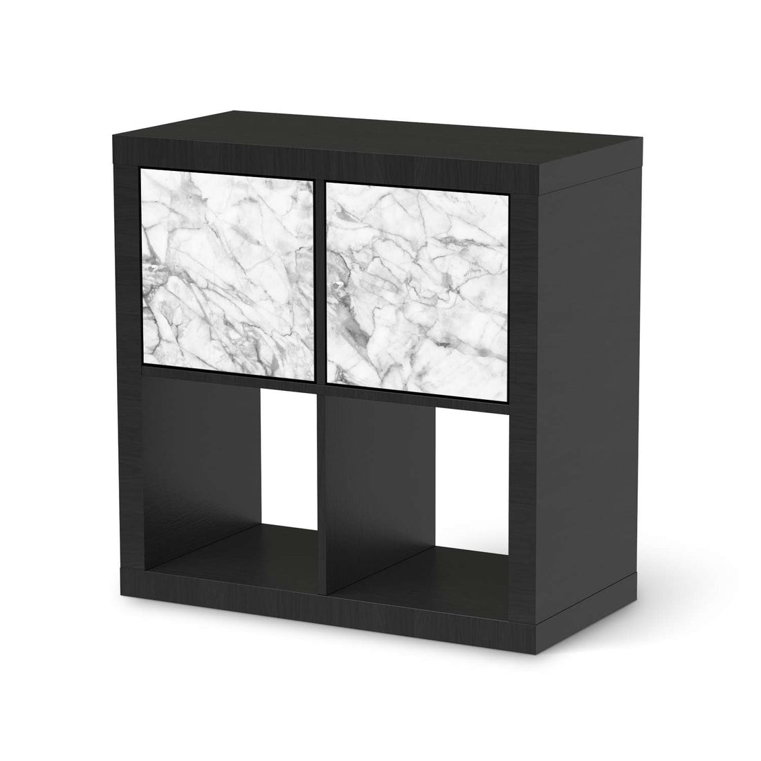 Möbelfolie Marmor weiß - IKEA Kallax Regal 2 Türen Quer - schwarz