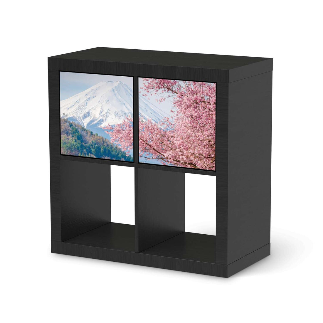 Möbelfolie Mount Fuji - IKEA Kallax Regal 2 Türen Quer - schwarz