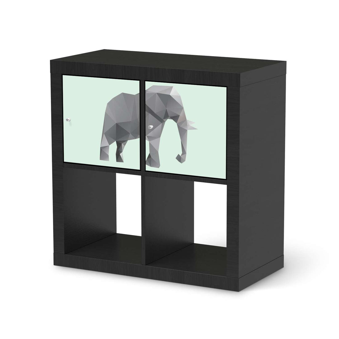 Möbelfolie Origami Elephant - IKEA Kallax Regal 2 Türen Quer - schwarz