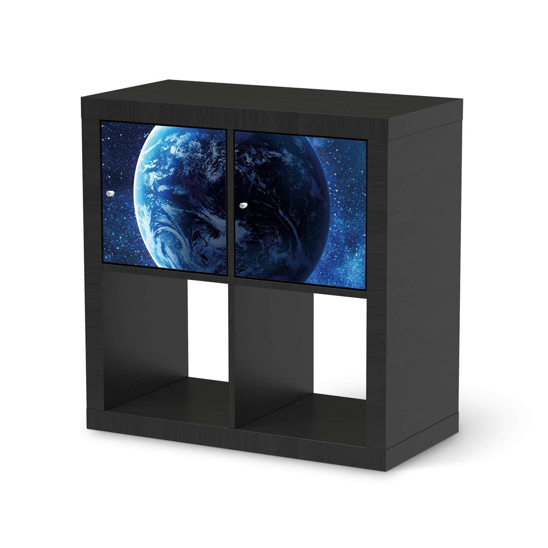 Möbelfolie Planet Blue - IKEA Kallax Regal 2 Türen Quer - schwarz