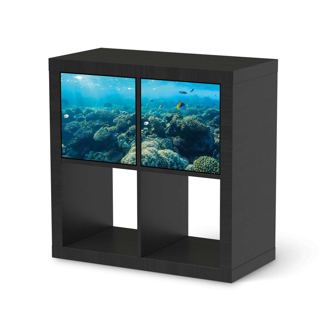 Möbelfolie Underwater World - IKEA Kallax Regal 2 Türen Quer - schwarz