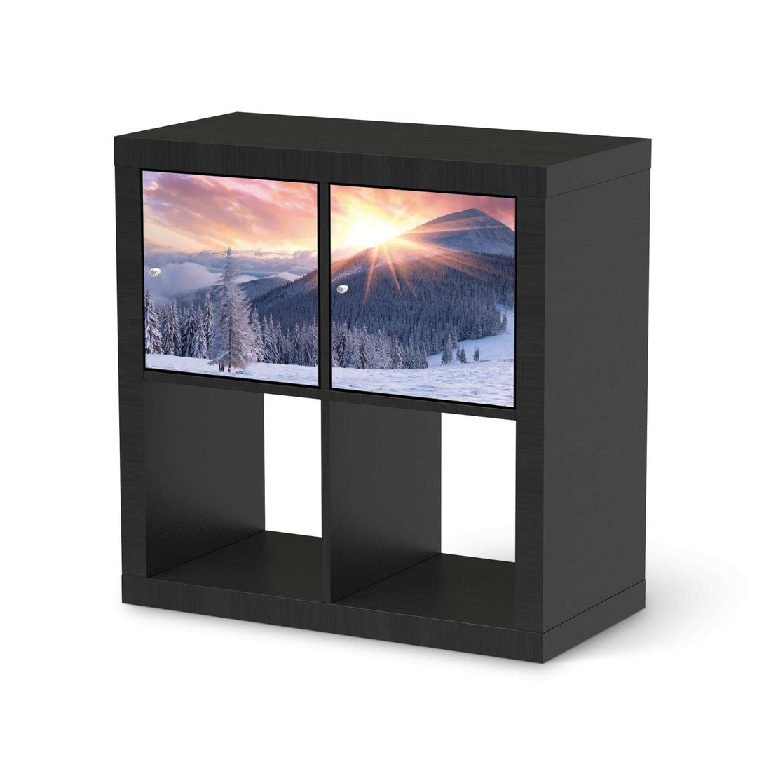 Möbelfolie Zauberhafte Winterlandschaft - IKEA Kallax Regal 2 Türen Quer - schwarz