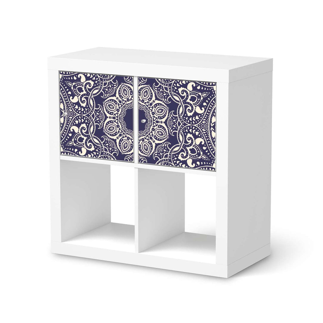 Möbelfolie Blue Mandala - IKEA Kallax Regal 2 Türen Quer  - weiss