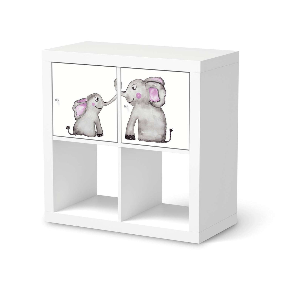 Möbelfolie Elefanten - IKEA Kallax Regal 2 Türen Quer  - weiss