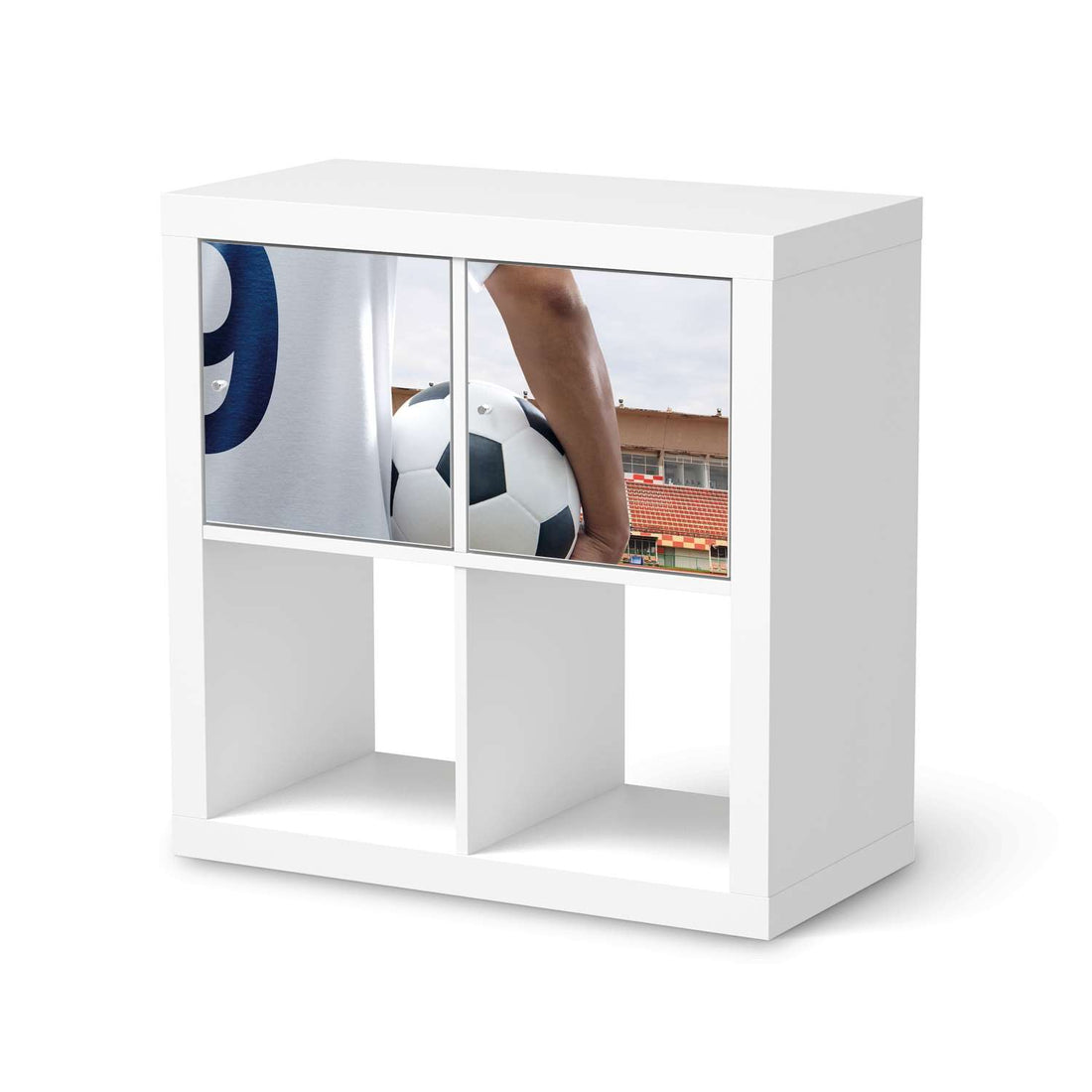 Möbelfolie Footballmania - IKEA Kallax Regal 2 Türen Quer  - weiss