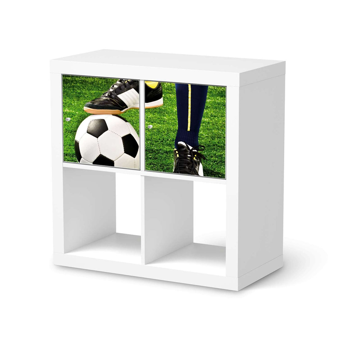 Möbelfolie Fussballstar - IKEA Kallax Regal 2 Türen Quer  - weiss