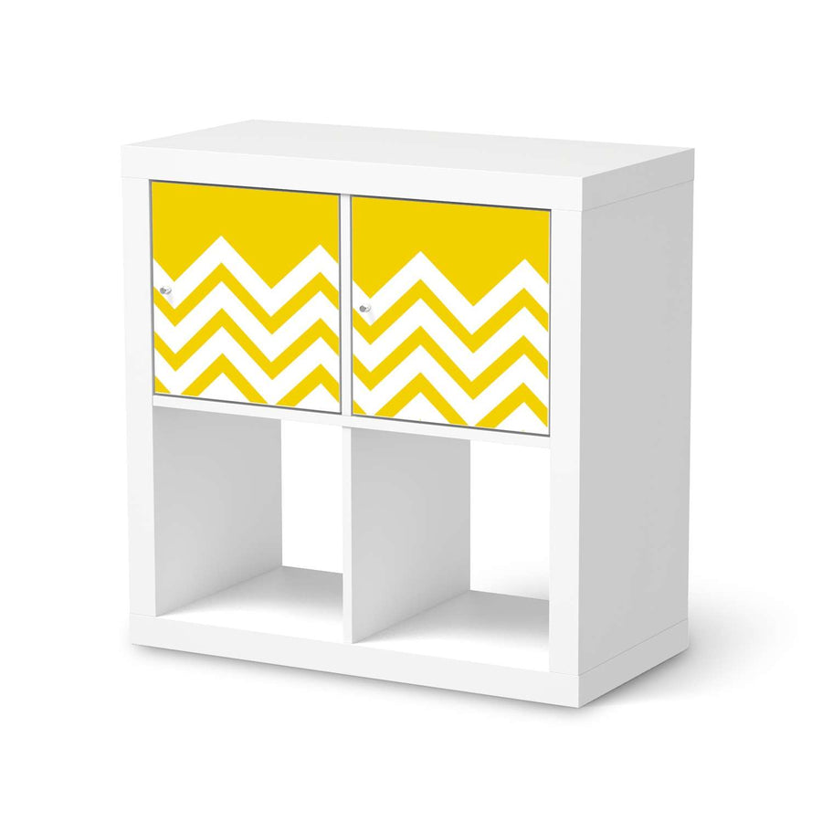 Möbelfolie Gelbe Zacken - IKEA Kallax Regal 2 Türen Quer  - weiss