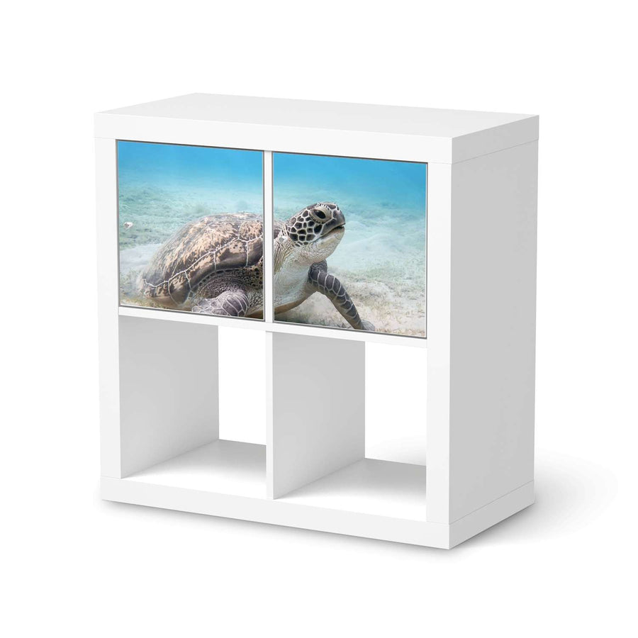 Möbelfolie Green Sea Turtle - IKEA Kallax Regal 2 Türen Quer  - weiss