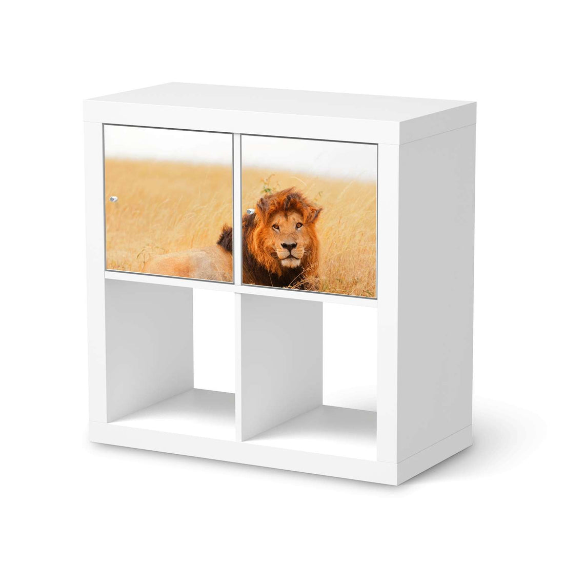 Möbelfolie Lion King - IKEA Kallax Regal 2 Türen Quer  - weiss