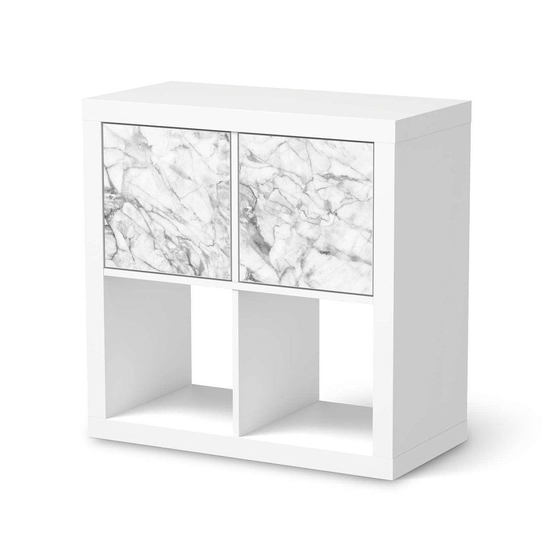 Möbelfolie Marmor weiß - IKEA Kallax Regal 2 Türen Quer  - weiss