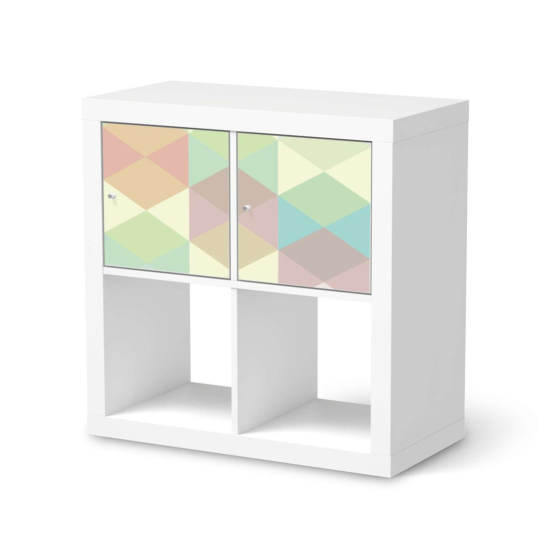 Möbelfolie Melitta Pastell Geometrie - IKEA Kallax Regal 2 Türen Quer  - weiss