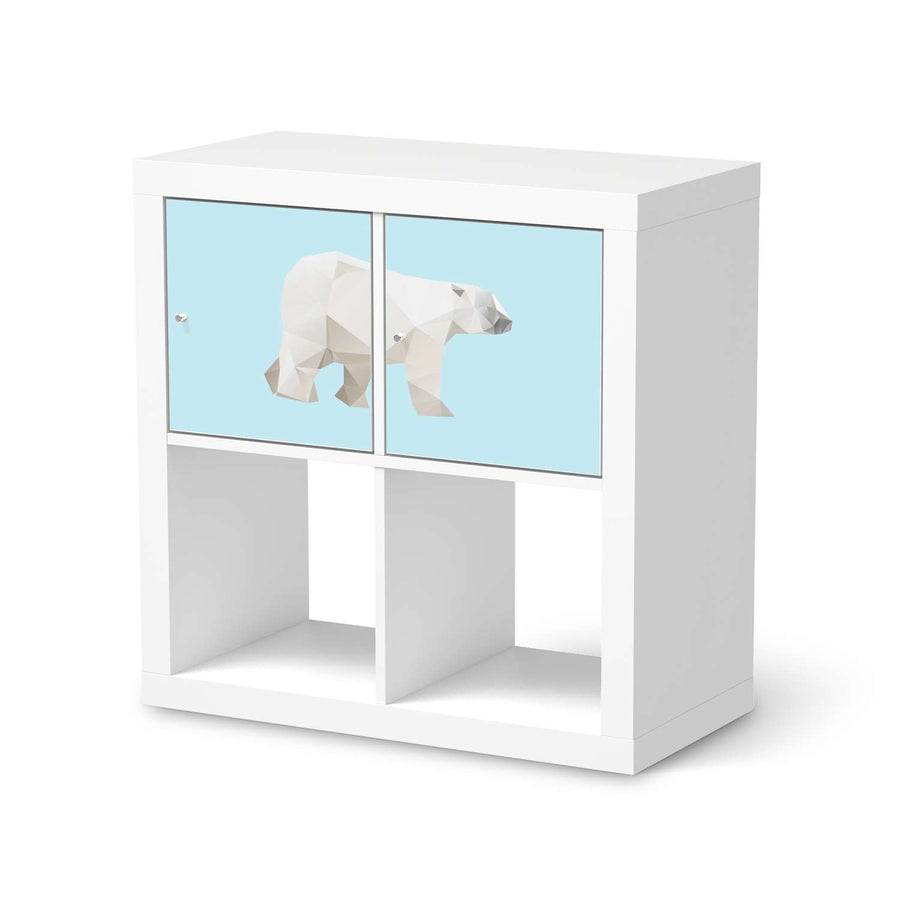 Möbelfolie Origami Polar Bear - IKEA Kallax Regal 2 Türen Quer  - weiss