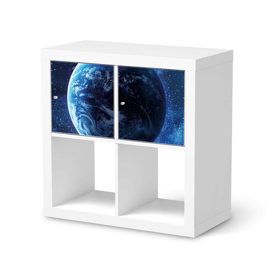 Möbelfolie Planet Blue - IKEA Kallax Regal 2 Türen Quer  - weiss
