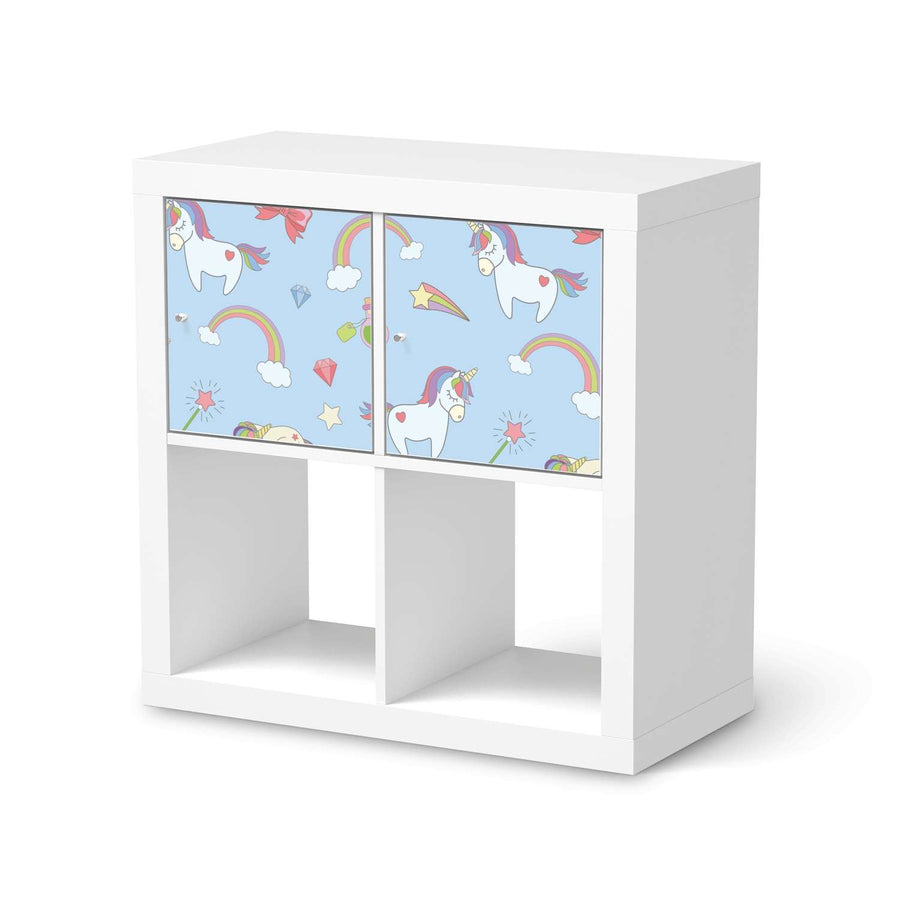 Möbelfolie Rainbow Unicorn - IKEA Kallax Regal 2 Türen Quer  - weiss