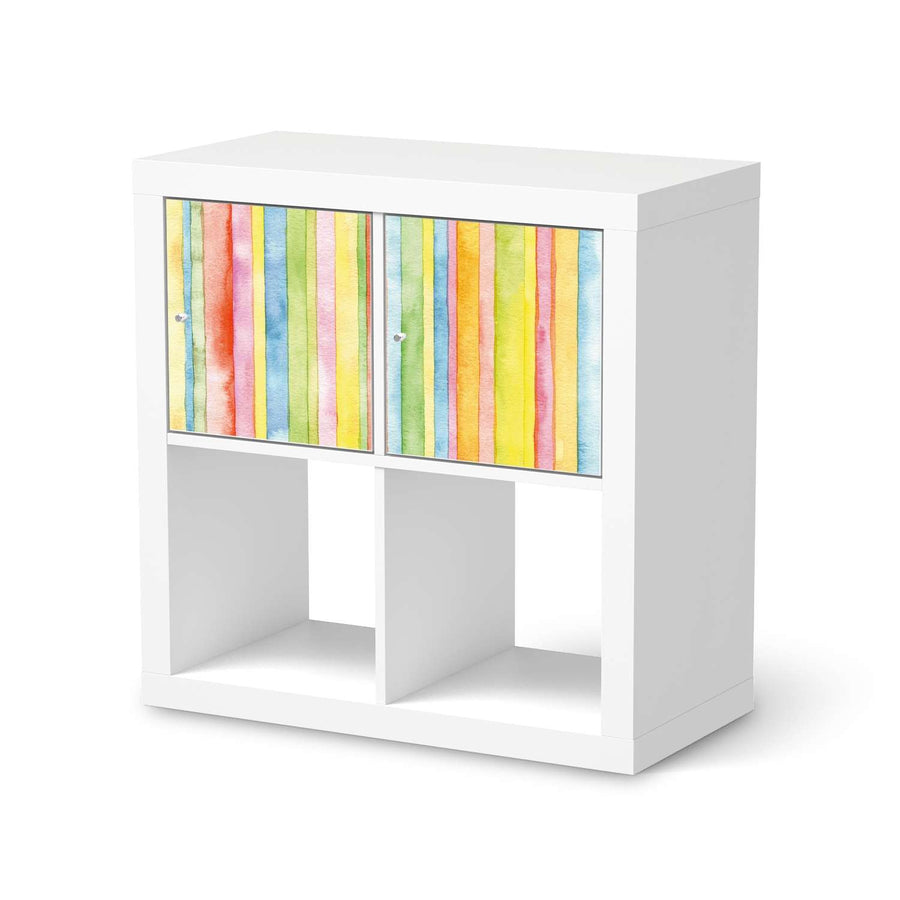 Möbelfolie Watercolor Stripes - IKEA Kallax Regal 2 Türen Quer  - weiss