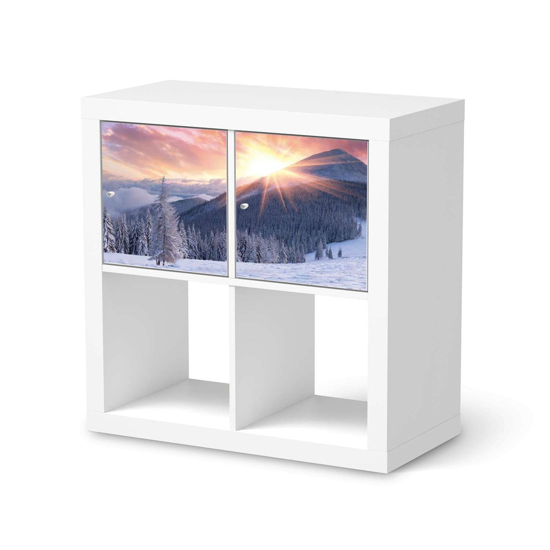 Möbelfolie Zauberhafte Winterlandschaft - IKEA Kallax Regal 2 Türen Quer  - weiss