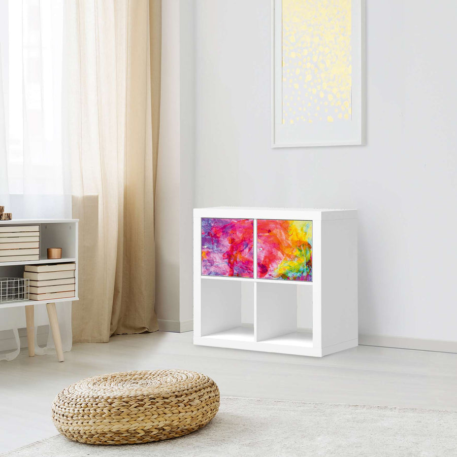 Möbelfolie Abstract Watercolor - IKEA Kallax Regal 2 Türen Quer - Wohnzimmer