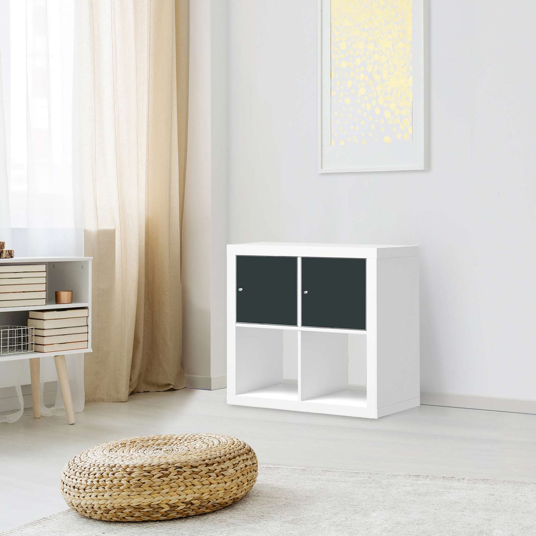 Möbelfolie Blaugrau Dark - IKEA Kallax Regal 2 Türen Quer - Wohnzimmer