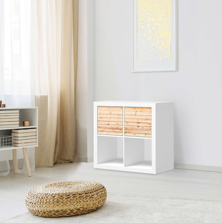 Möbelfolie Bright Planks - IKEA Kallax Regal 2 Türen Quer - Wohnzimmer
