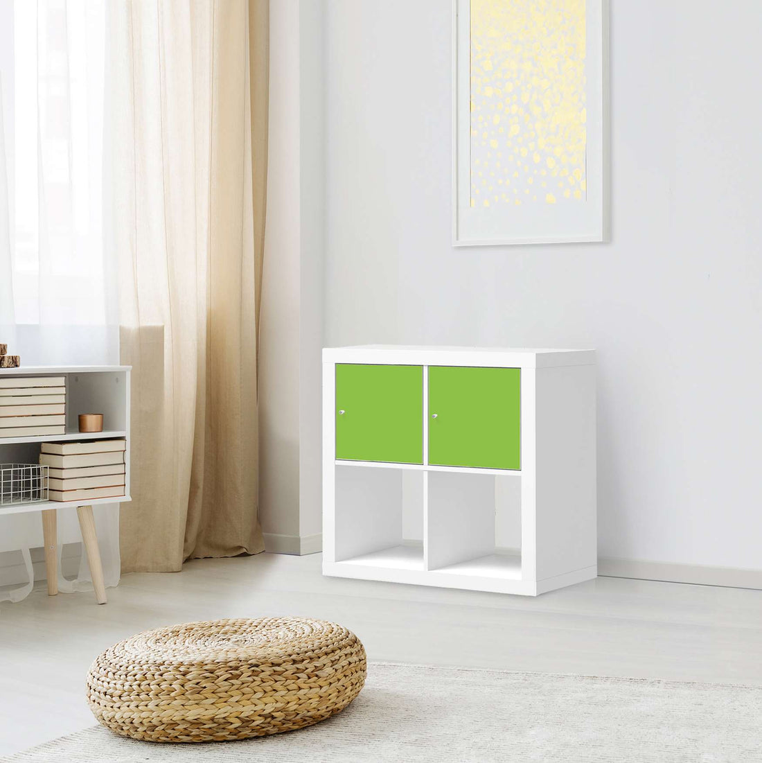 Möbelfolie Hellgrün Dark - IKEA Kallax Regal 2 Türen Quer - Wohnzimmer