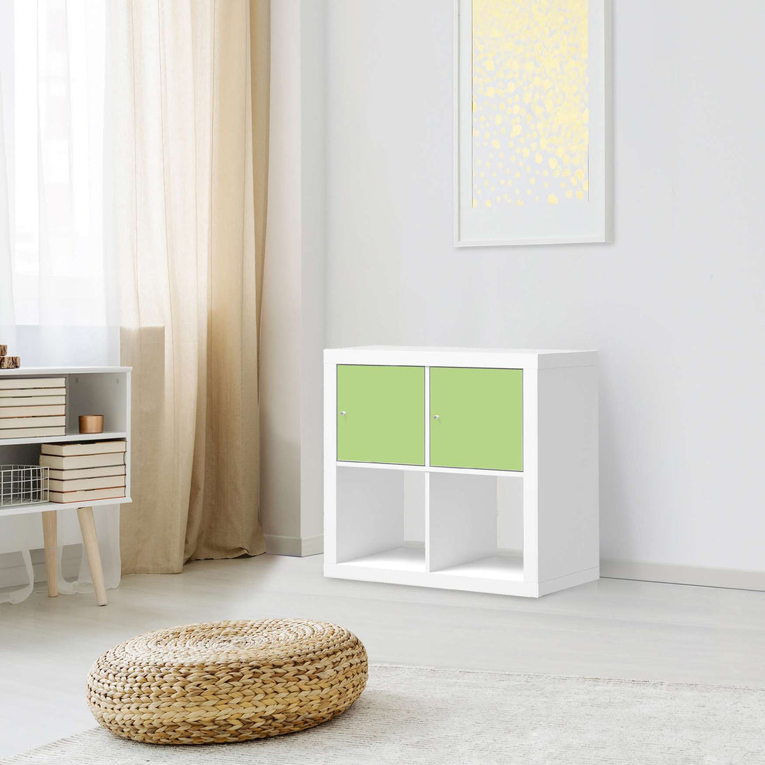 Möbelfolie Hellgrün Light - IKEA Kallax Regal 2 Türen Quer - Wohnzimmer