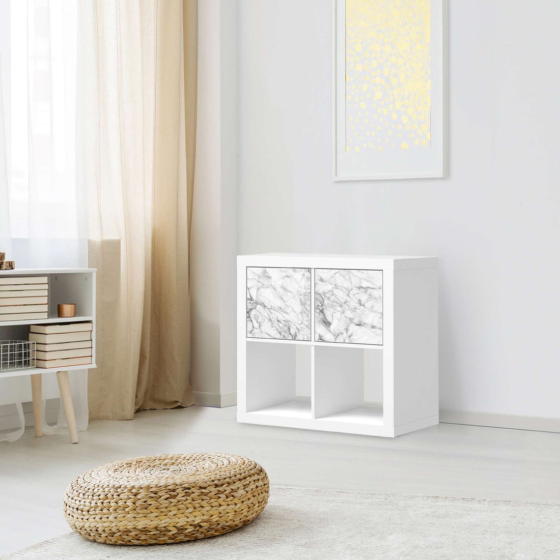 Möbelfolie Marmor weiß - IKEA Kallax Regal 2 Türen Quer - Wohnzimmer