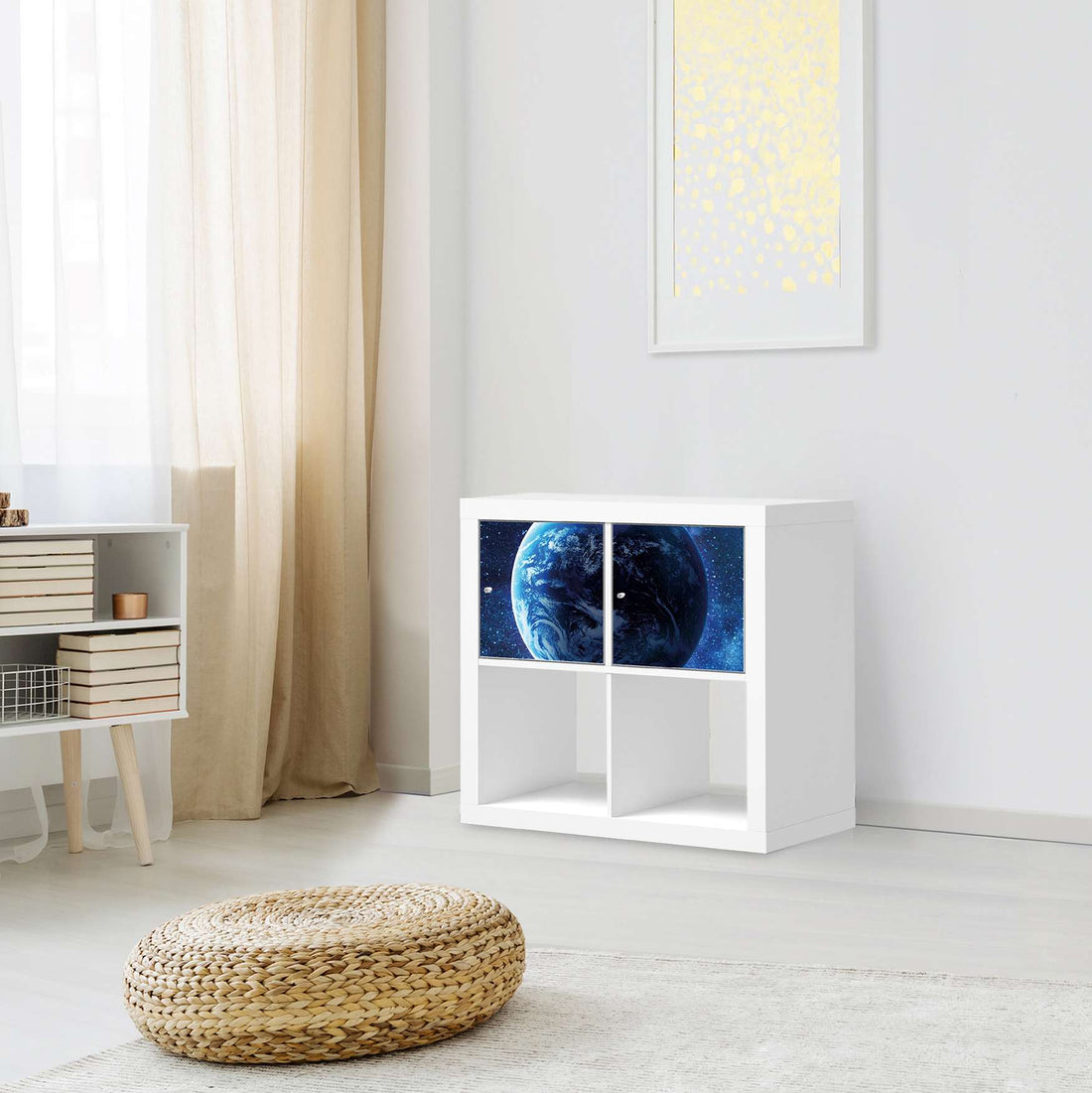 Möbelfolie Planet Blue - IKEA Kallax Regal 2 Türen Quer - Wohnzimmer