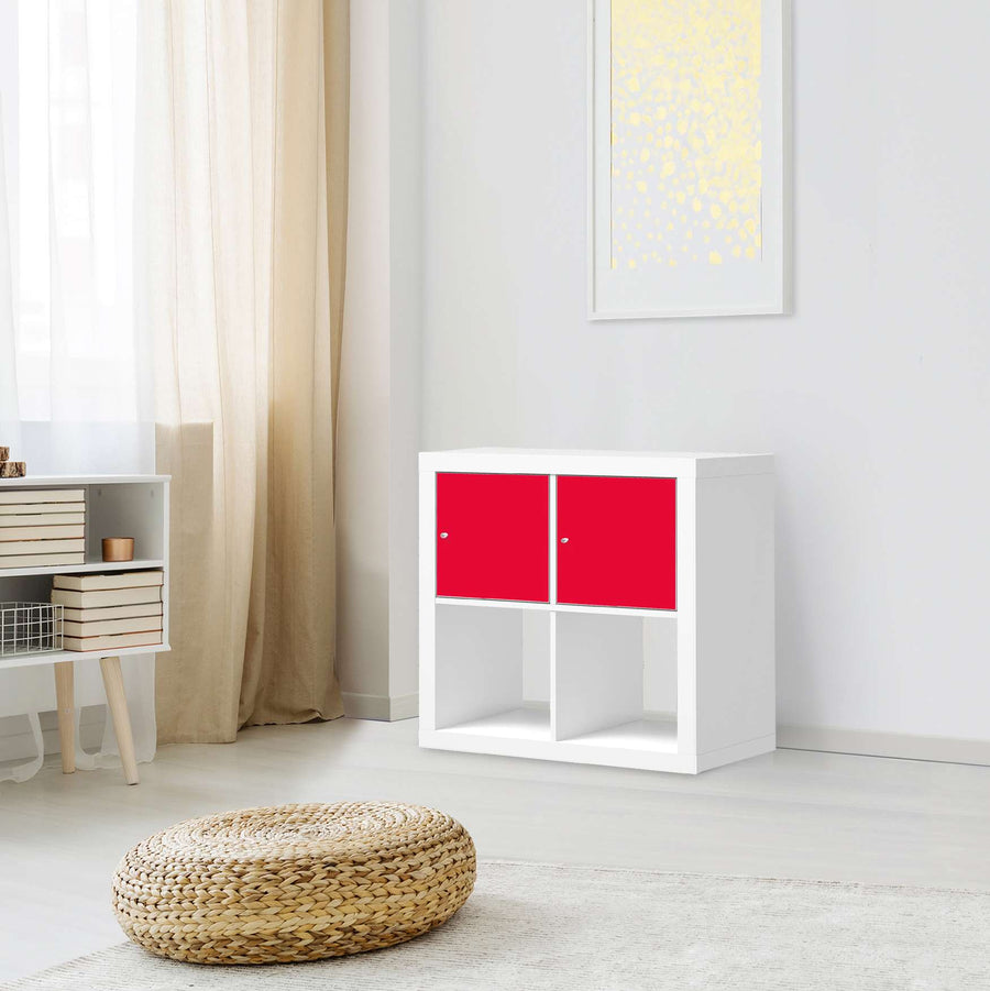 Möbelfolie Rot Light - IKEA Kallax Regal 2 Türen Quer - Wohnzimmer