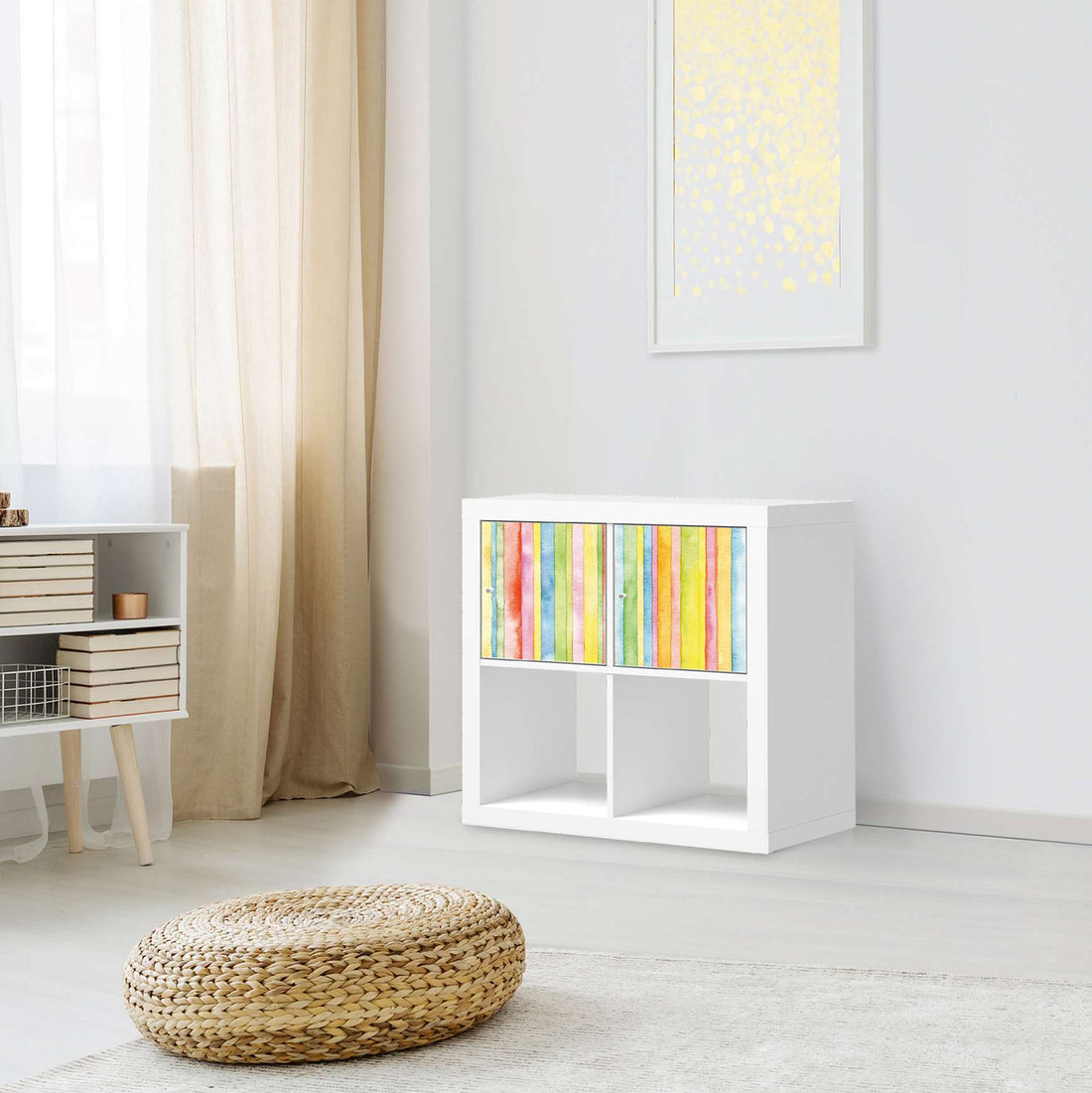 Möbelfolie Watercolor Stripes - IKEA Kallax Regal 2 Türen Quer - Wohnzimmer