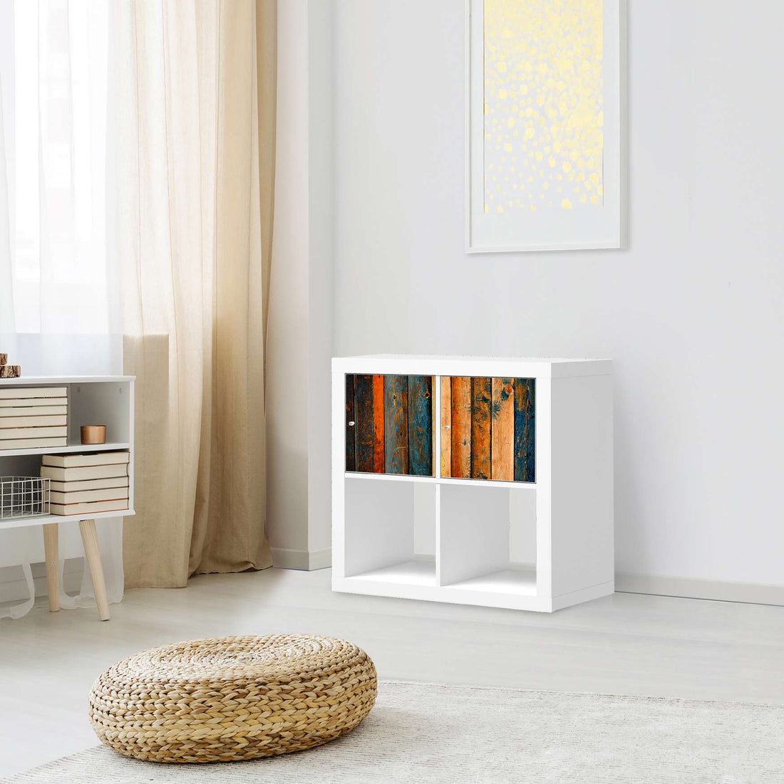 Möbelfolie Wooden - IKEA Kallax Regal 2 Türen Quer - Wohnzimmer