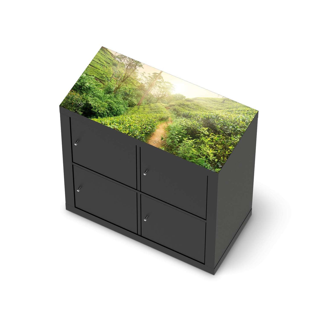 Möbelfolie Green Tea Fields - IKEA Kallax Regal [oben] - schwarz
