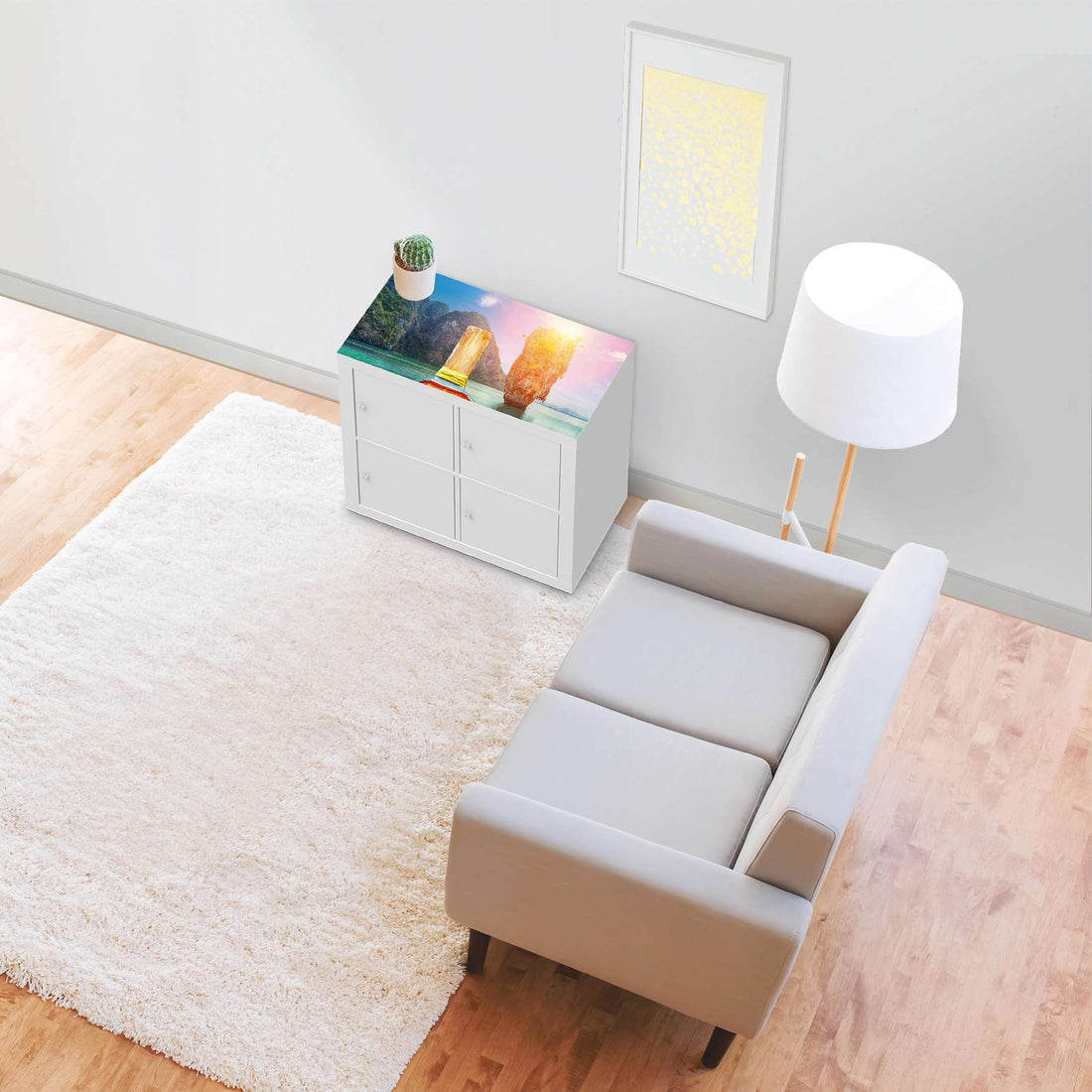 Möbelfolie Blue Water Lagoon - IKEA Kallax Regal [oben] - Wohnzimmer