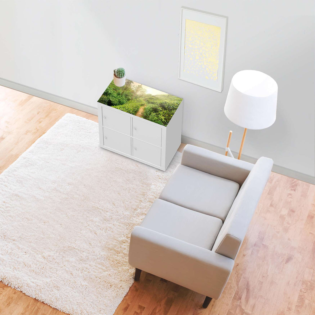 Möbelfolie Green Tea Fields - IKEA Kallax Regal [oben] - Wohnzimmer