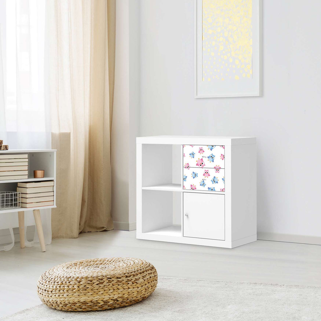 Möbelfolie Eulenparty - IKEA Kallax Regal Schubladen - Kinderzimmer