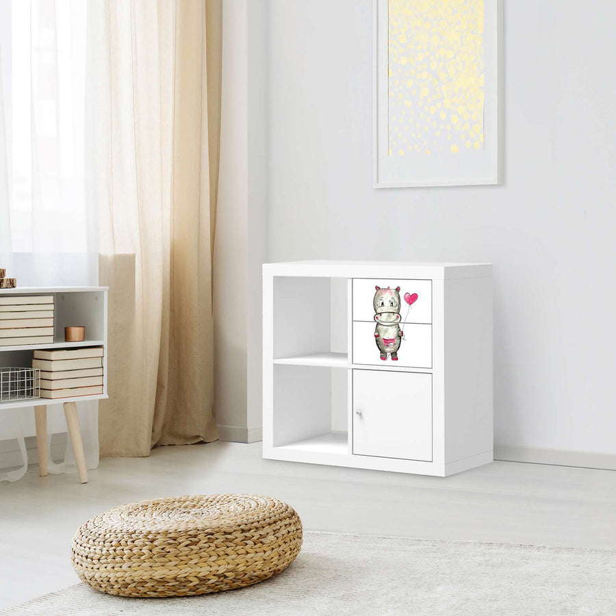 Möbelfolie Nilpferd mit Herz - IKEA Kallax Regal Schubladen - Kinderzimmer