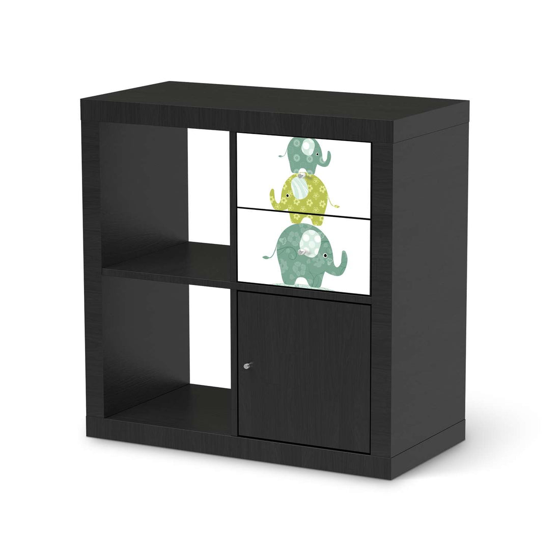 Möbelfolie Elephants - IKEA Kallax Regal Schubladen - schwarz