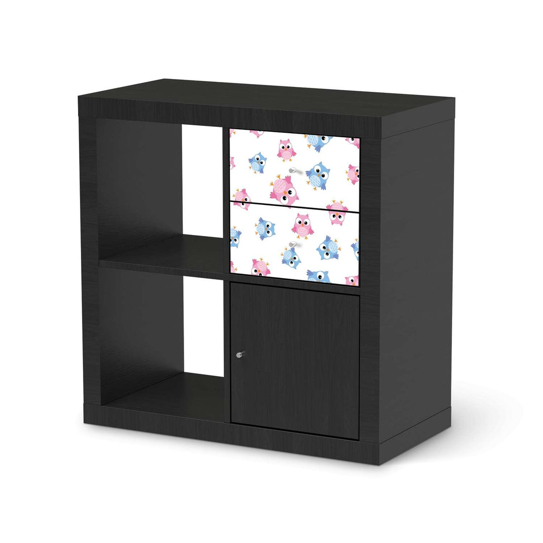 Möbelfolie Eulenparty - IKEA Kallax Regal Schubladen - schwarz