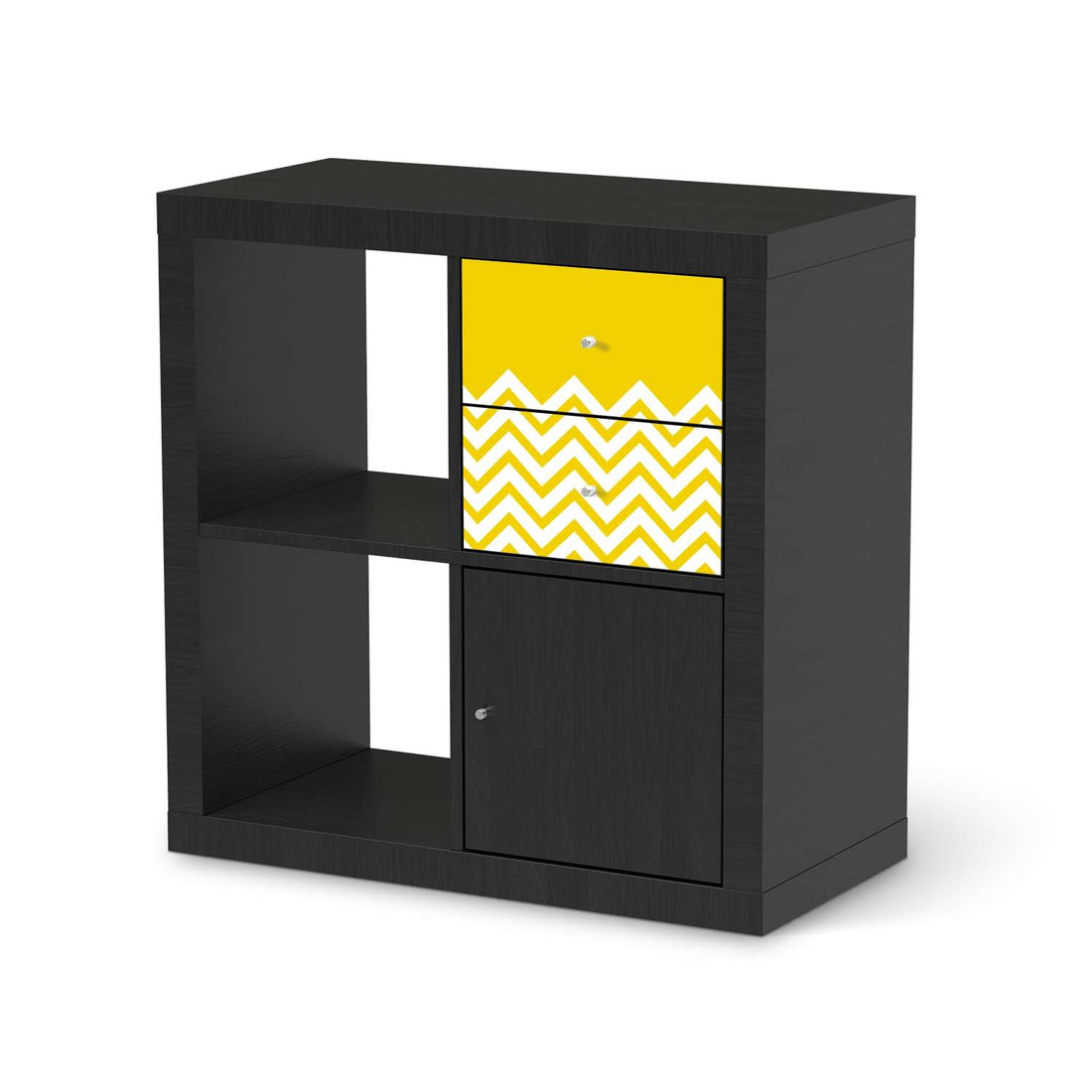 Möbelfolie Gelbe Zacken - IKEA Kallax Regal Schubladen - schwarz