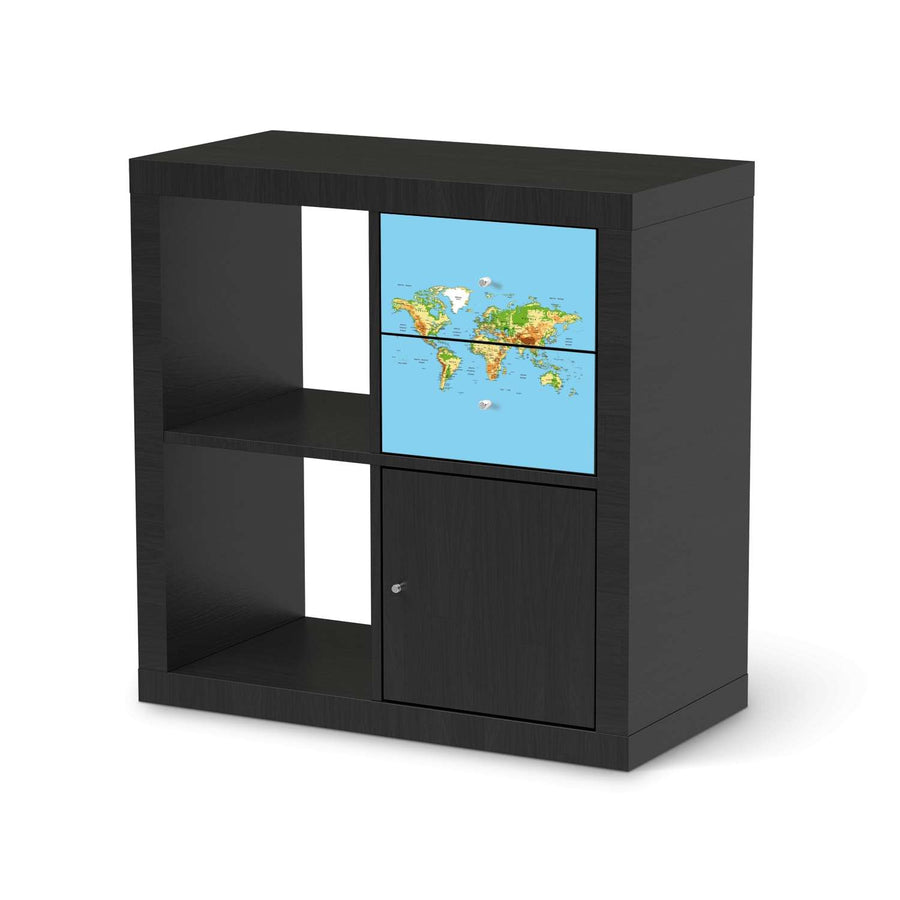 Möbelfolie Geografische Weltkarte - IKEA Kallax Regal Schubladen - schwarz