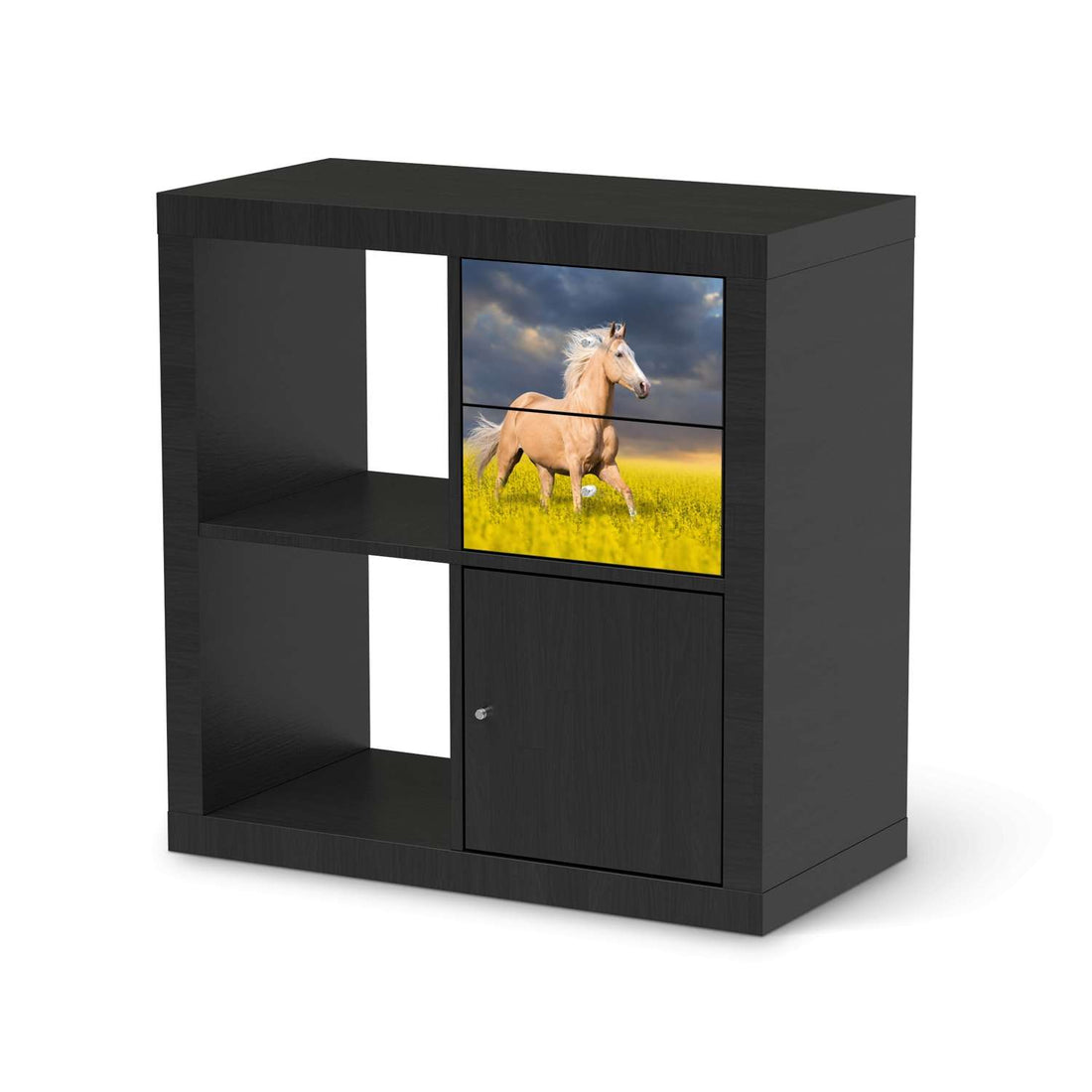 Möbelfolie Wildpferd - IKEA Kallax Regal Schubladen - schwarz