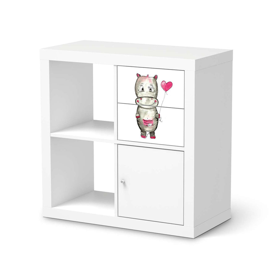 Möbelfolie Nilpferd mit Herz - IKEA Kallax Regal Schubladen  - weiss