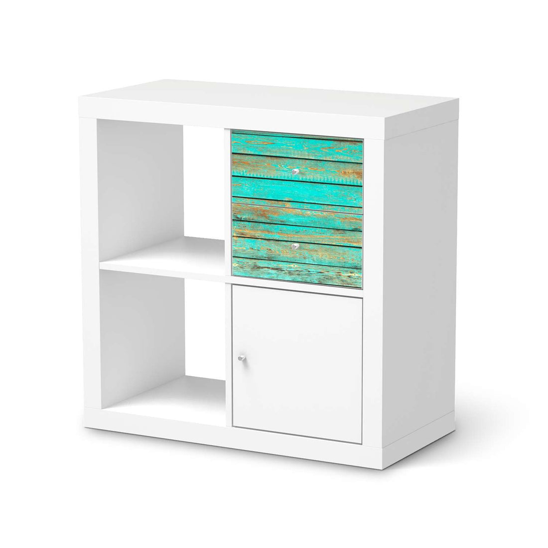 Möbelfolie Wooden Aqua - IKEA Kallax Regal Schubladen  - weiss