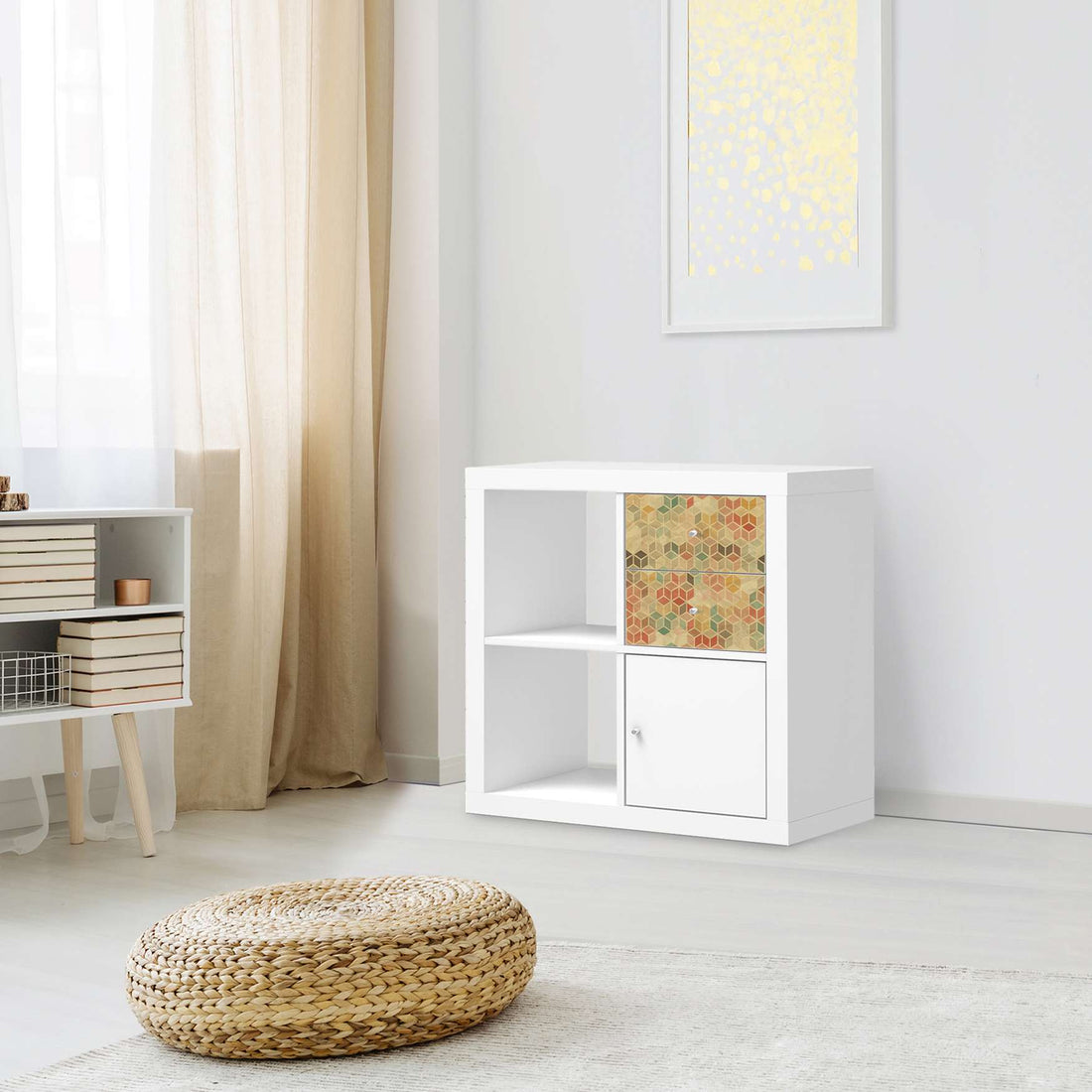 Möbelfolie 3D Retro - IKEA Kallax Regal Schubladen - Wohnzimmer
