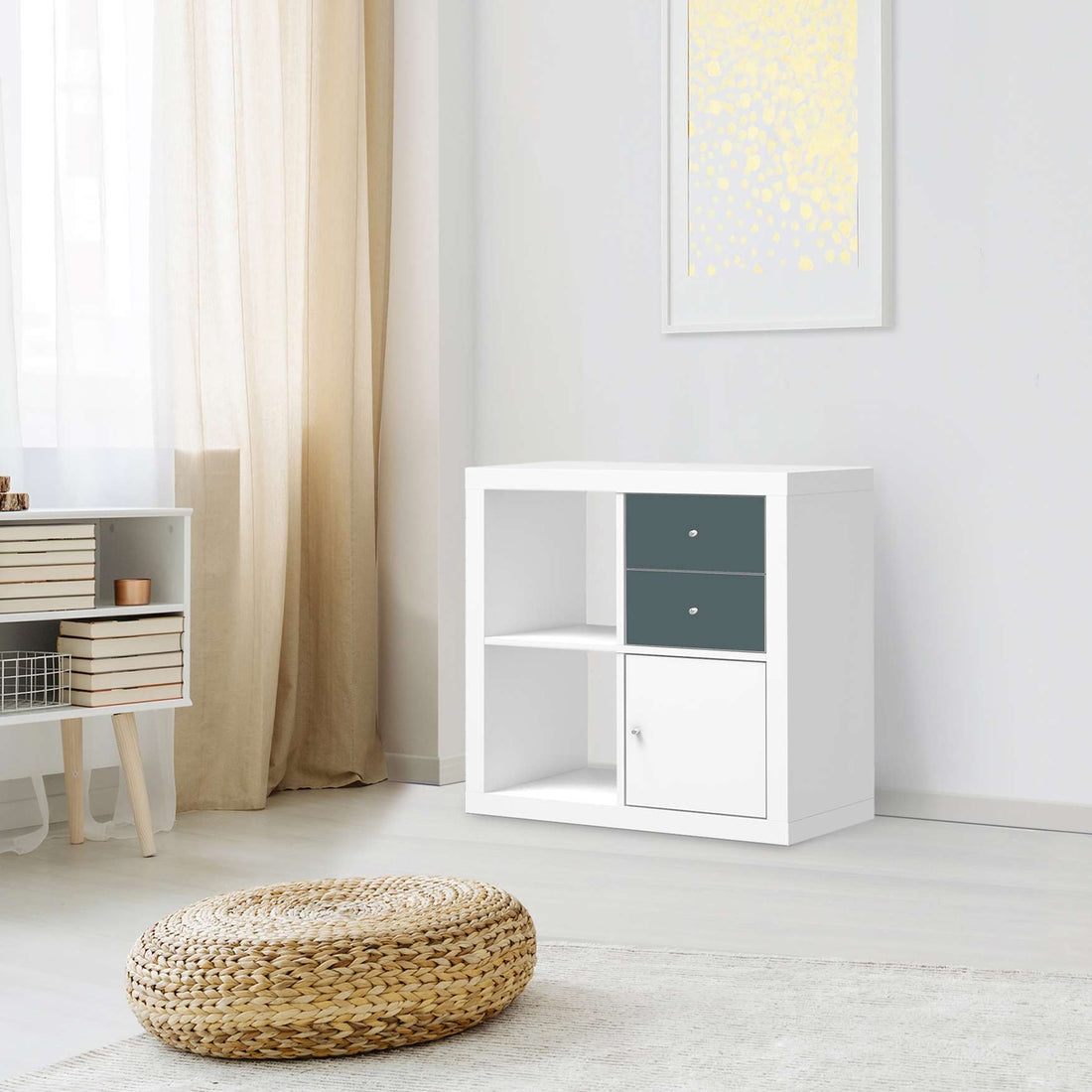 Möbelfolie Blaugrau Light - IKEA Kallax Regal Schubladen - Wohnzimmer