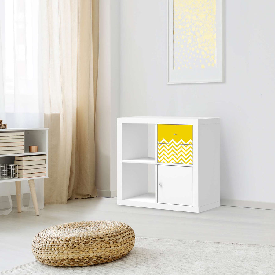 Möbelfolie Gelbe Zacken - IKEA Kallax Regal Schubladen - Wohnzimmer