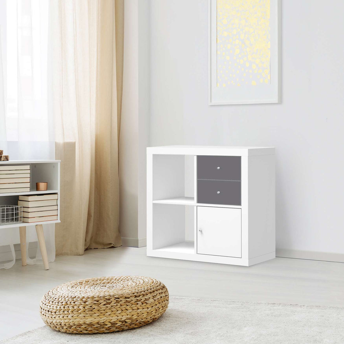 Möbelfolie Grau Light - IKEA Kallax Regal Schubladen - Wohnzimmer