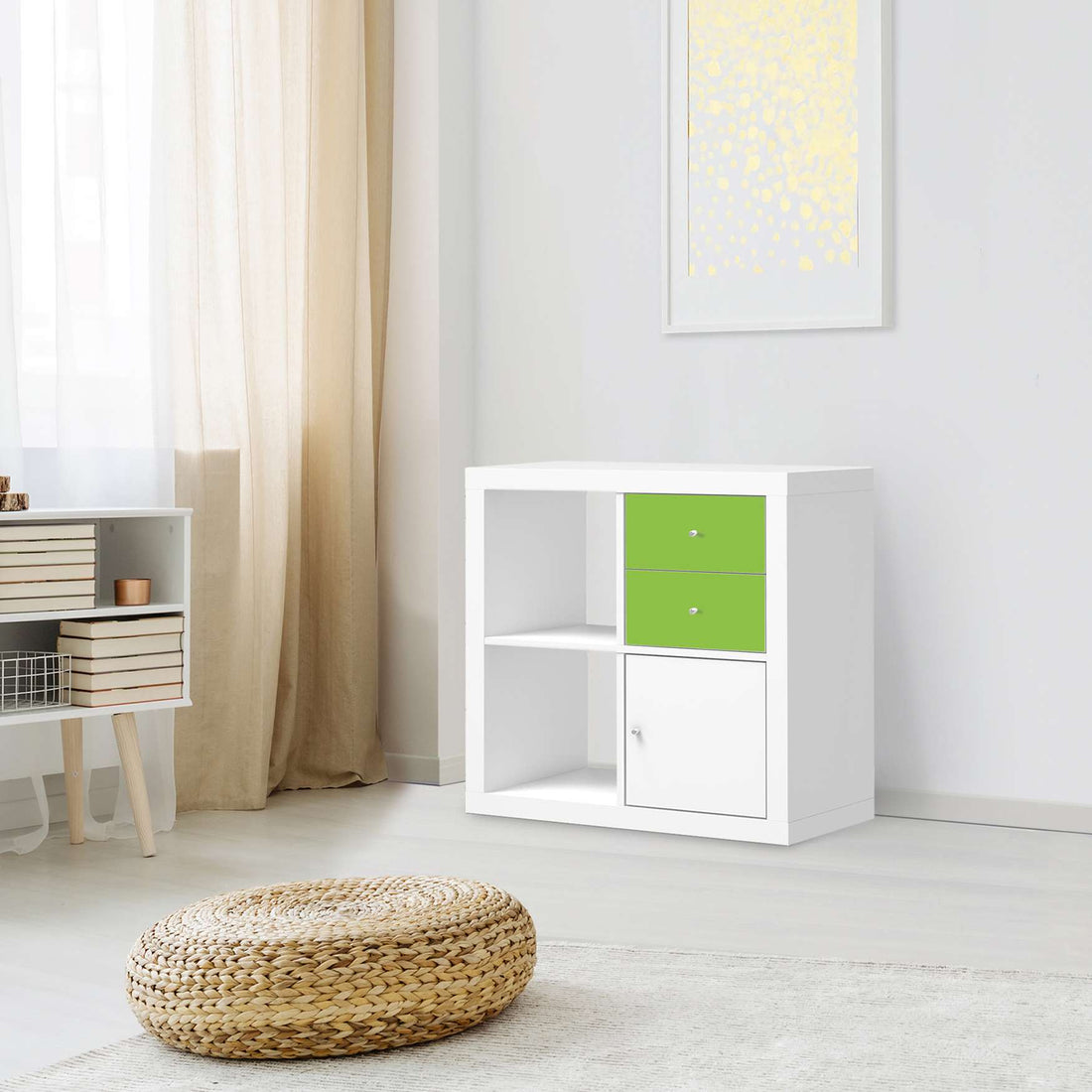 Möbelfolie Hellgrün Dark - IKEA Kallax Regal Schubladen - Wohnzimmer