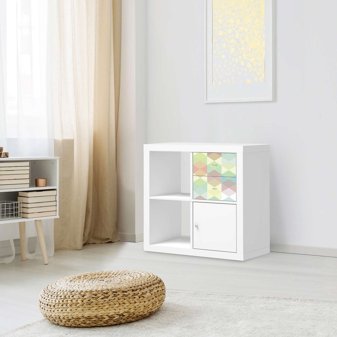 Möbelfolie Melitta Pastell Geometrie - IKEA Kallax Regal Schubladen - Wohnzimmer