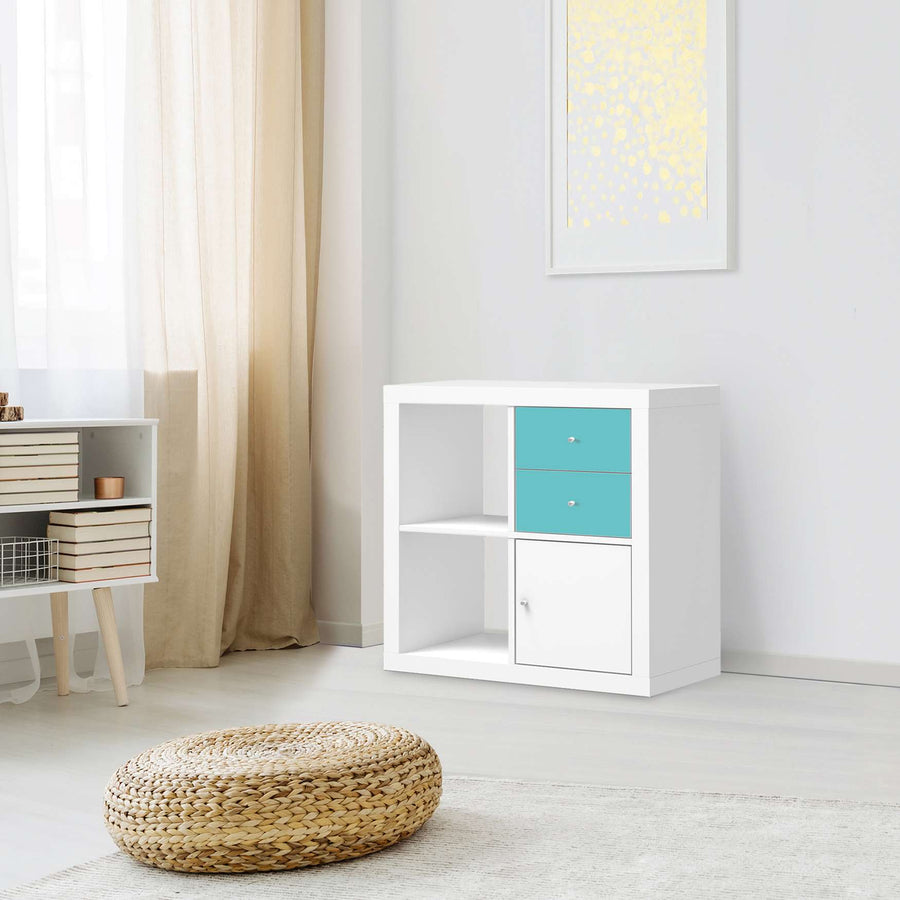 Möbelfolie Türkisgrün Light - IKEA Kallax Regal Schubladen - Wohnzimmer