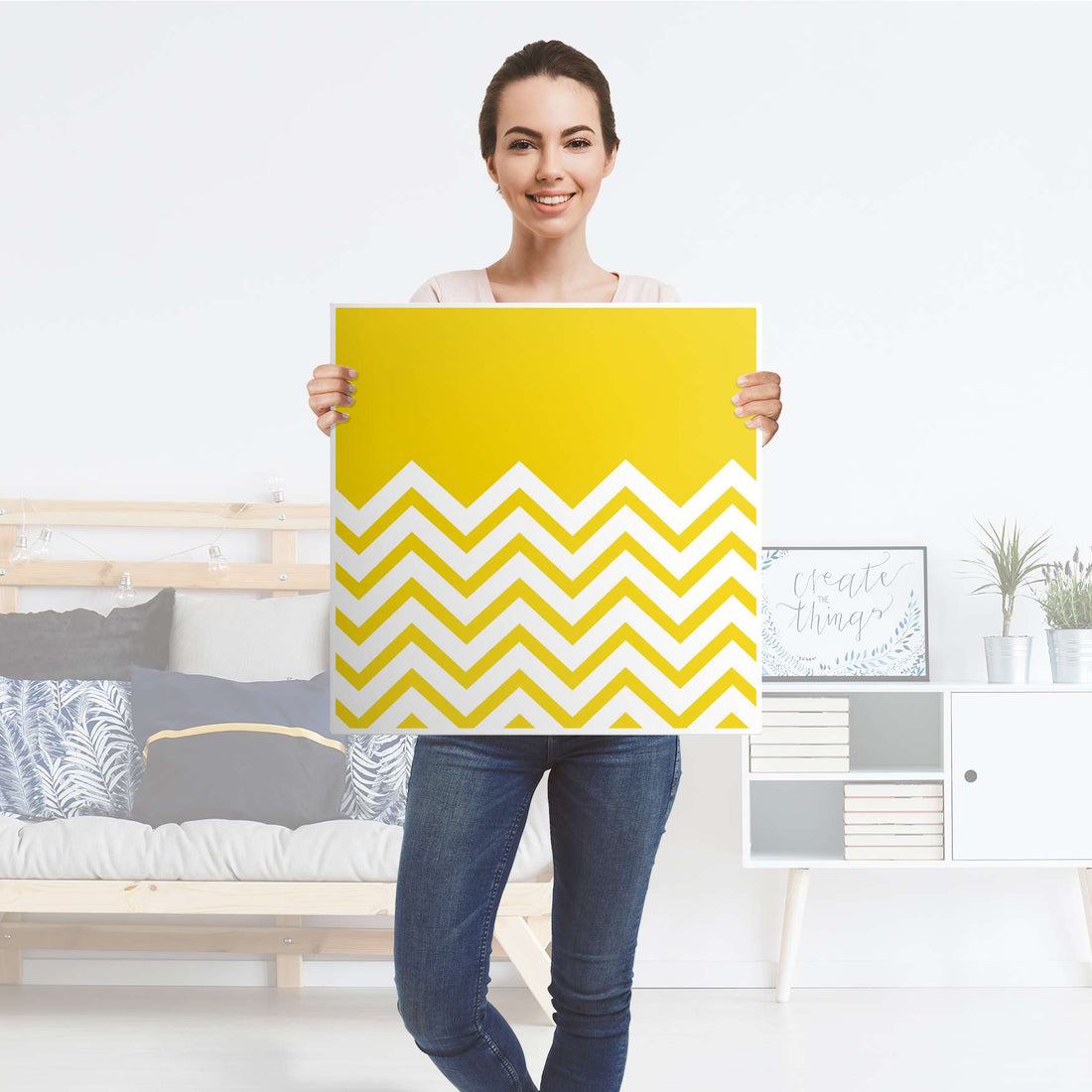 Möbelfolie Gelbe Zacken - IKEA Lack Tisch 55x55 cm - Folie